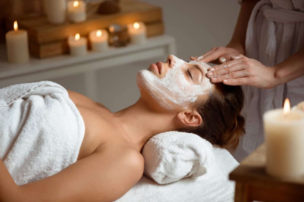 young woman mask face relaxing spa salon