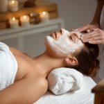 young woman mask face relaxing spa salon